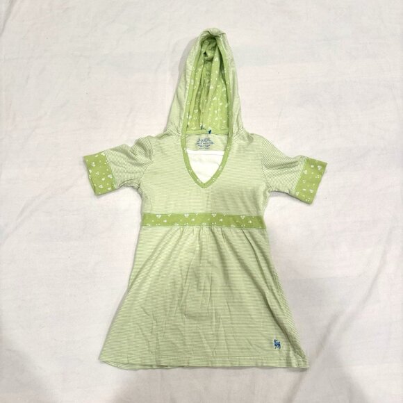 SO Other - Vintage Y2K Girls Size 7-8 Babydoll Top Hooded Green White Stripe Tee Floral